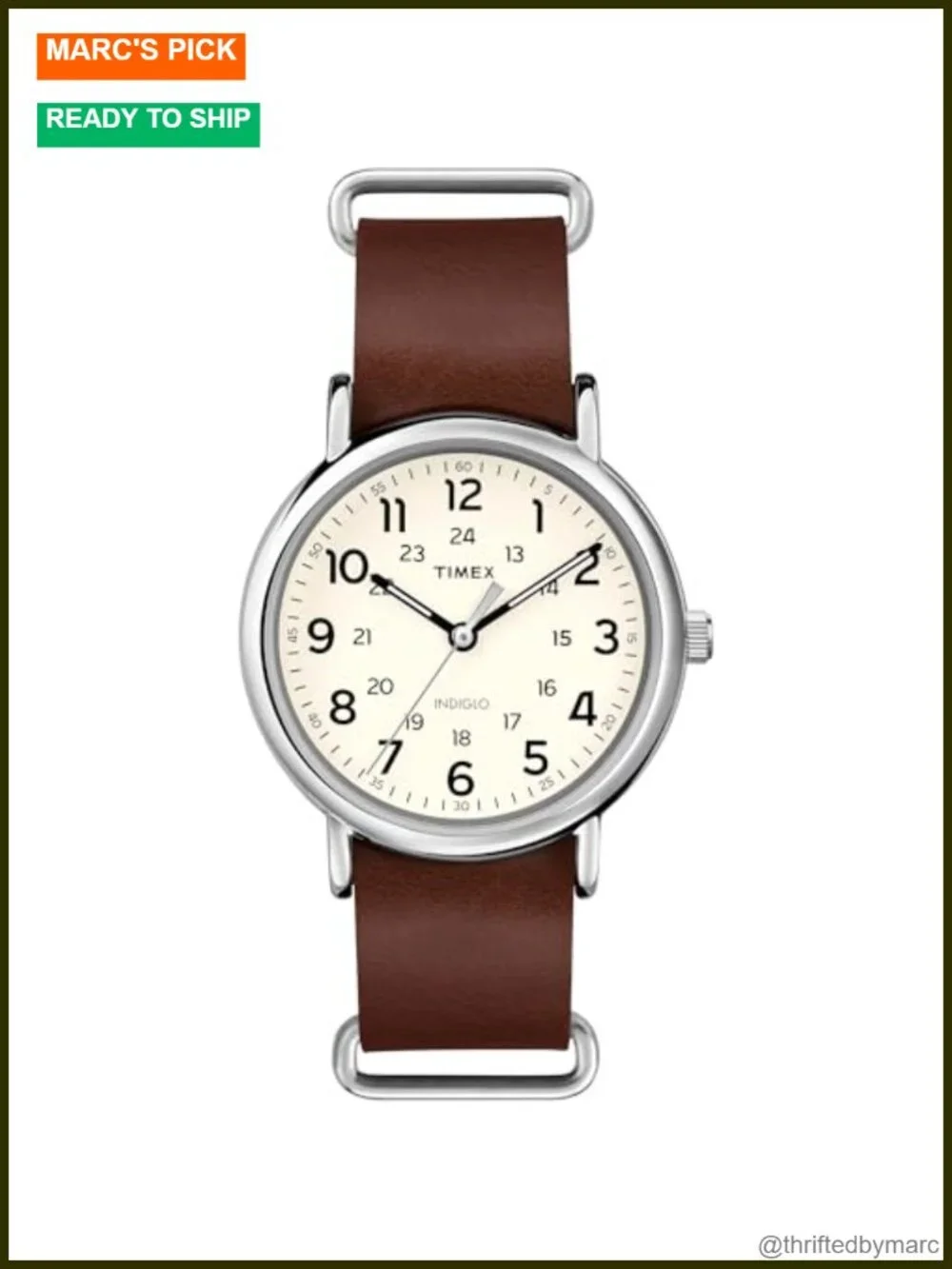40mm Brass Case Quartz Watch with Genuine Leather Strap